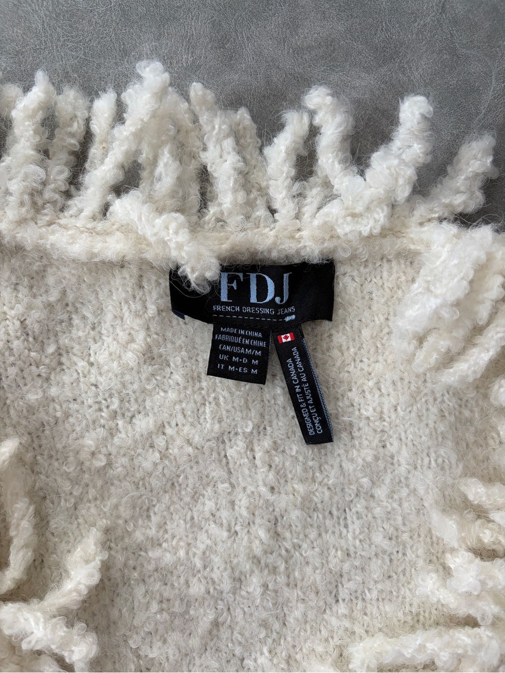Y2K FDJ White Wool Blend Whimsy Shaggy Fringe Open Front Sweater Coatigan - Picture 8 of 13